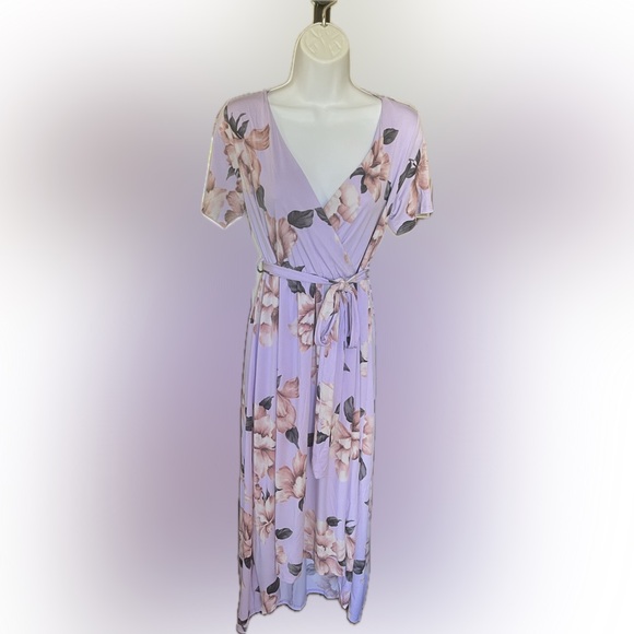 Pinkblush Lavender Floral High Low Maternity Dress - Picture 1 of 8